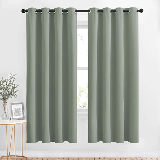 NICETOWN Blackout Curtains 72 inches Long 2 Panels Set - Grommet Thermal Insulated Room Darkening Solid Drapes Sound & Light Blocking for Bedroom/Living Room, Sage Green, W52 x L72