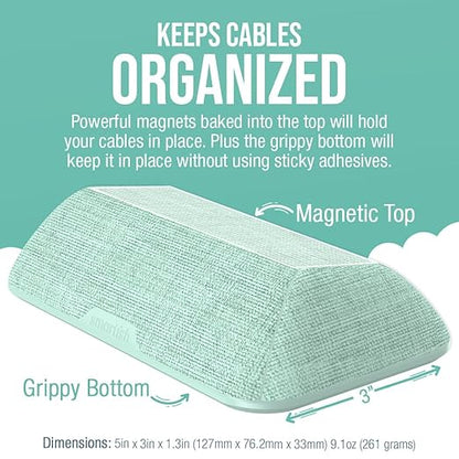 Smartish Magnetic Cord Holder - Bigger Cable Wrangler Organizer with Magnet Clips for Charger Management on Desktop, Nightstand, or Side Table - Holds 6+ Cables - Teal Me More