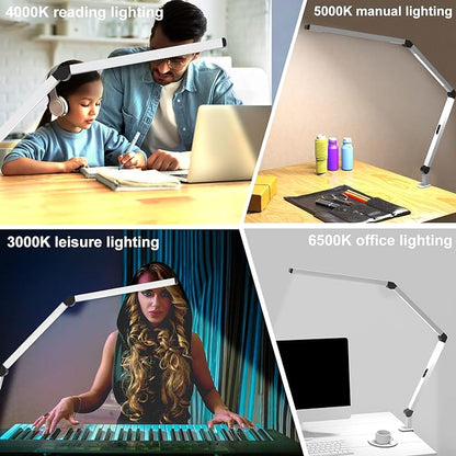 LED Desk Lamp with Clamp, Dual Light Table Lamp with Adjustable Swing Arm, Eye-Care 4 CCT Modes & 5 Brightness Levels Clip-on Table Light Architect Modern Desk Light for Home Office