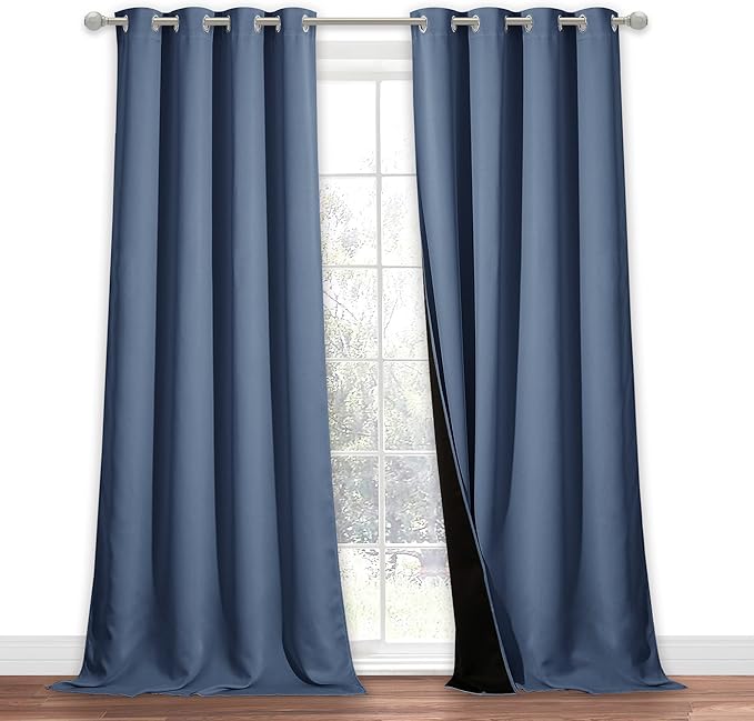 NICETOWN 100% Blackout Curtain 108 inches Long, Noise Reduction Window Treatment Curtain, Thermal Insulated Energy Smart Drape and Drapery for Apartment Decor, Stone Blue, 1 Panel, 52 inches W