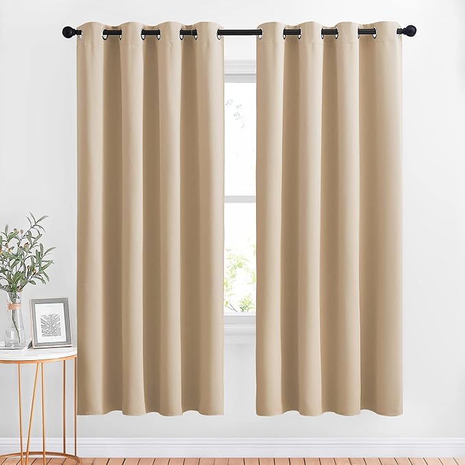 NICETOWN Blackout Draperies Curtains Panels - Window Treatment Thermal Insulated Solid Grommet Blackout Curtains/Panels/Drapes for Bedroom (Set of 2 Panels, 52 by 72 Inch, Biscotti Beige)