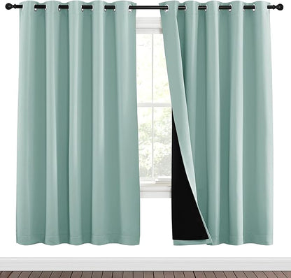 NICETOWN 100% Blackout Window Curtain Panels, Full Light Blocking Drapes with Black Liner for Nursery, 72-inch Drop Thermal Insulated Draperies (Aqua Blue, 2 Pieces, 70-inch Wide Per Panel)