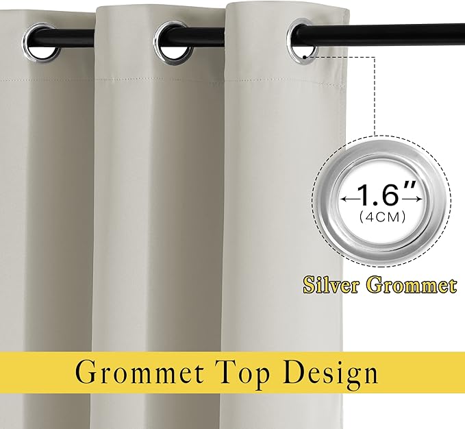 NICETOWN Blackout Kitchen Curtains 45 inch Length - Grommet Thermal Insulated Solid Vertical Drapes Room Darkening Sound Reducing for Bedroom, Natural, Set of 2, W52 x L45