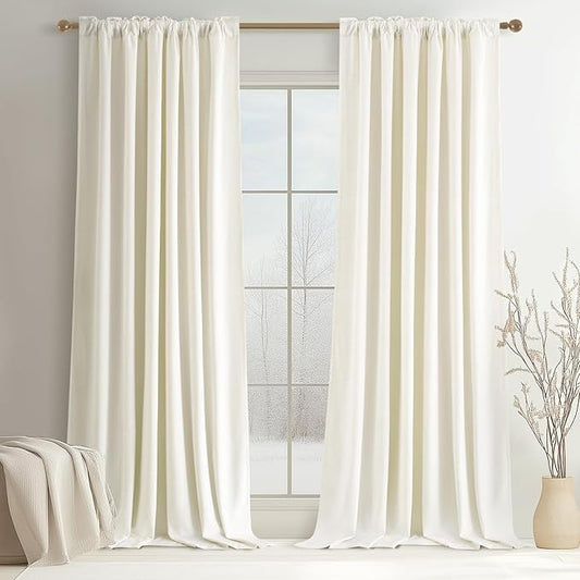 Topfinel Ivory Cream Velvet Blackout Curtains 84 Inches Long, Off White Room Darkening Crushed Heavy Thermal Insulated Soundproof Modern Nursery Back Tab Winter Drapes for Living Room 2 Panels