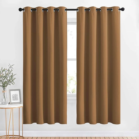 NICETOWN Blackout Curtains 72 inch Length 2 Panels Set - Grommet Thermal Insulated Solid Room Darkening Panels for Bedroom/Living Room, Gold Brown, Set of 2, W52 x L72