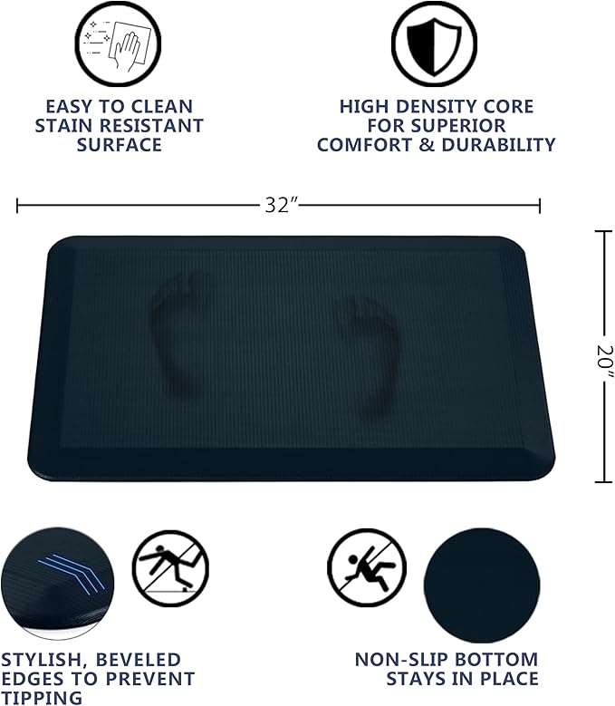 ComfiLife Anti Fatigue Floor Mat – 3/4 Inch Thick Perfect Kitchen Mats for Floor, Standing Desk Mat – Comfort at Home, Office, Garage – Durable – Stain Resistant – Non-Slip Bottom (20" x 32", Navy)