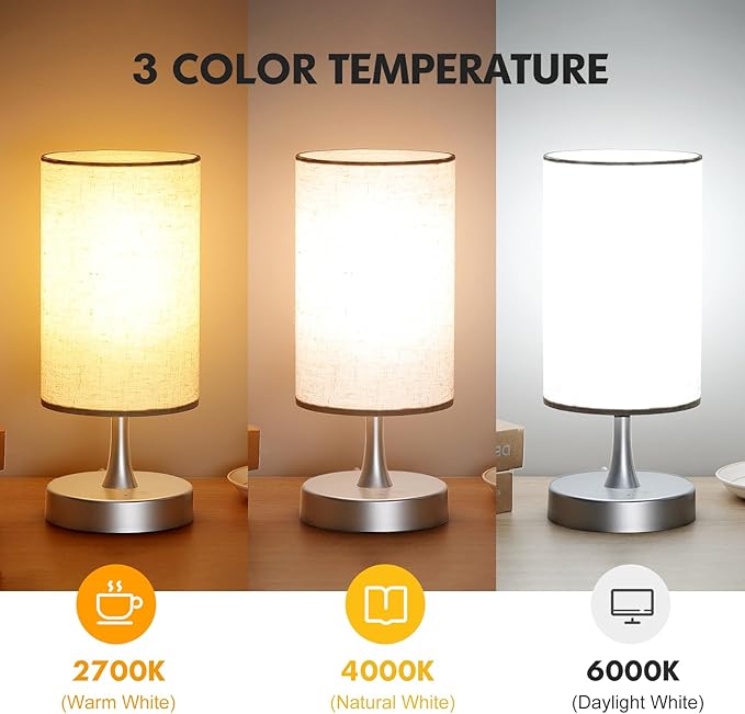 Light Therapy Lamp, 10000 Lux Light with Remote Control, 3 Color Temperature & 4 Brightness Level & Timer, Daylight Lamp for Home, Office, Decoration(Silver Base Linen Shade)