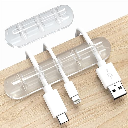 Cord Organizer, Clear Cable Clips Cable Management, Cable Organizers USB Cable Holder Wire Organizer Cord Clips, 2 Packs Cord Holder for Desk Car Home and Office (5, 3 Slots)