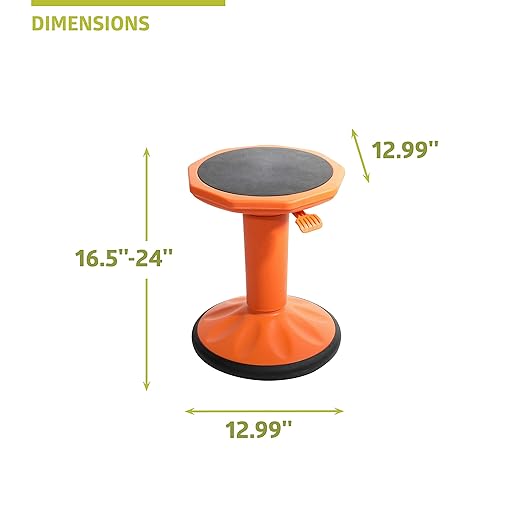 Pearington SitFree Height Adjustable Wobble Stool, Active Flexible Seating Chair for Kids and Adults - School and Office, Orange