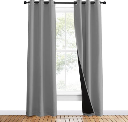 NICETOWN Full Shade Curtain Panels, Pair of Energy Smart & Noise Blocking Out Blackout Drapes for Dining Room Window, Thermal Insulated Guest Room Lined Window Dressing(Silver Grey, 37 x 80 inch)