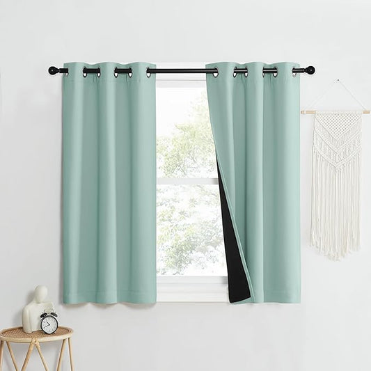 NICETOWN Aqua Blue 100% Blackout Curtain Set, Thermal Insulated & Energy Efficiency Window Draperies for Guest Room, Full Shading Panels for Shift Worker and Light Sleepers, 37W x 40L, 2 PCs