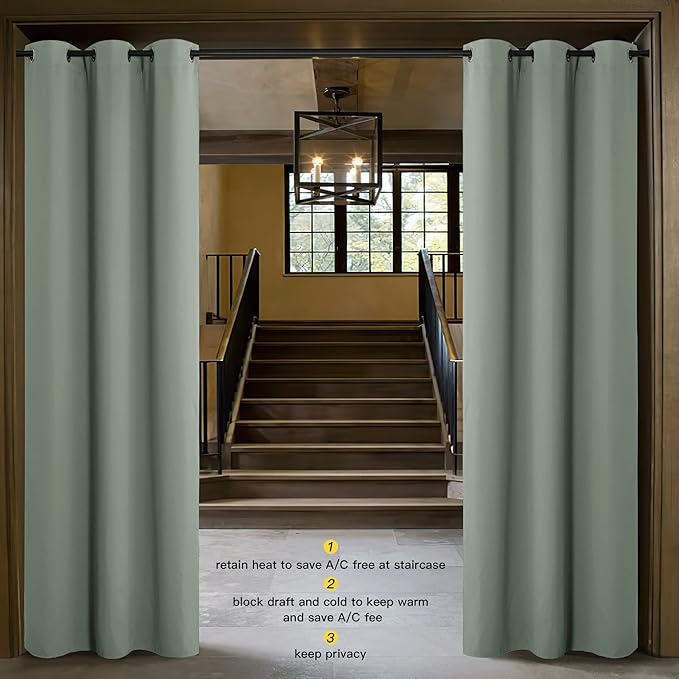 NICETOWN Greyish Green Doorway Curtain Privacy, Door Cover Curtain, Sound Reducing Insulated Thermal Room Darkening Blackout Curtains for Bedroom, 120 inch Length (1 Panel, 5ft Wide by 10ft Long)