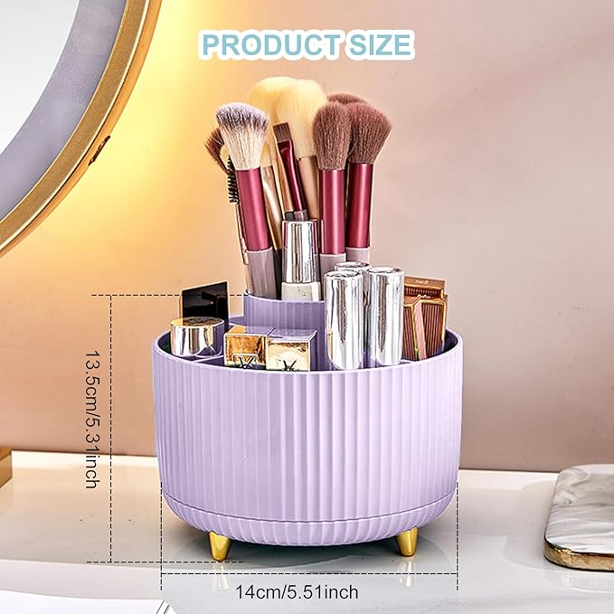 Pencil Holder For Desk,5 Slots 360°Degree Rotating Desk Organizers And Accessories,Desktop Storage Stationery Supplies Organizer, Cute Pencil Cup Pot For Office, School, Home (I-Purple)