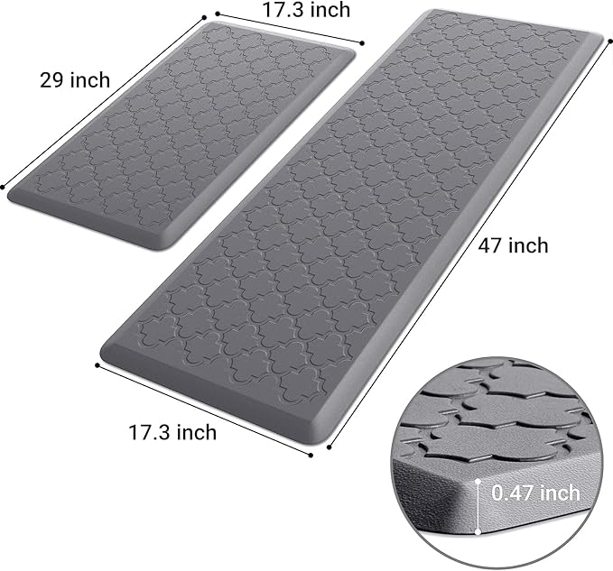 Kitchen Mat [2 PCS] Cushioned Anti-Fatigue Floor Mat, Waterproof Non-Skid Ergonomic Comfort Foam Rugs, Standing Mat for Kitchen, Floor,Office, Sink, Laundry(Grey)