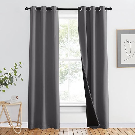 NICETOWN Grey Full Shade Curtain Panel, Energy Smart & Noise Blocking Out Blackout Drape for Dining Room Window, Thermal Insulated Guest Room Lined Window Dressing(Gray, 37 x 84 inch)