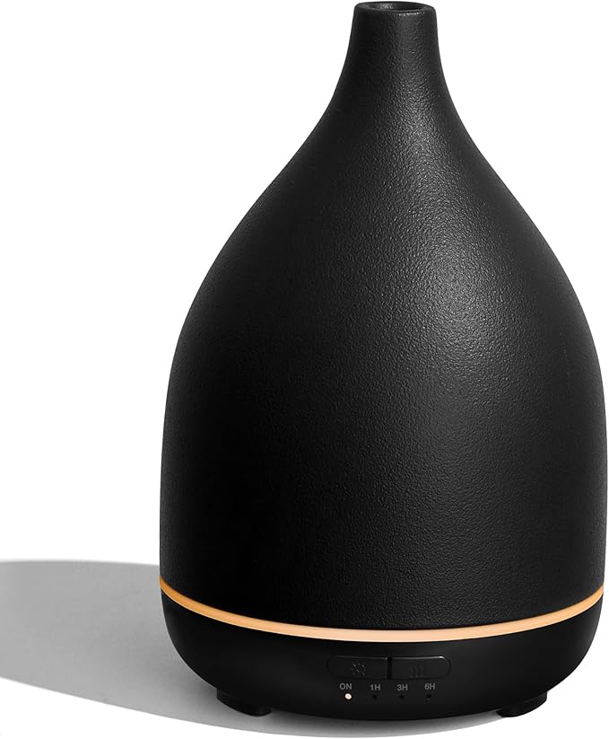 InnoGear Oil Diffuser, 300ML Ceramic Diffuser for Essential Oils Handcrafted Aromatherapy Diffuser Ultrasonic Cool Mist Humidifier with 4 Timers Waterless Auto Off for Room Office, Black