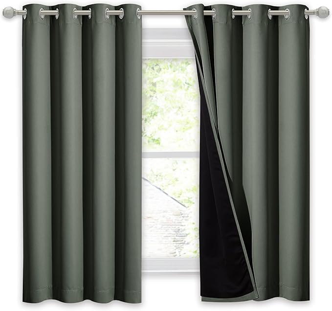 NICETOWN Dark Mallard 100% Blackout Lined Curtain, 2 Thick Layers Completely Blackout Window Treatment Thermal Insulated Drape for Kitchen/Bedroom (1 PC, 52 inches Width x 63 inches Length Each Panel)