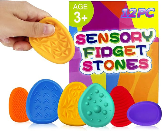 Sensory Fidget Toys for Kids Adults 12 PC Silicone Worry Stone Travel Toy for Autism ADHD Teens Calm Down Quiet Anxiety Fidgets for Classroom Stress Toy Christmas Stocking Stuffer Gift for Kid Toddler