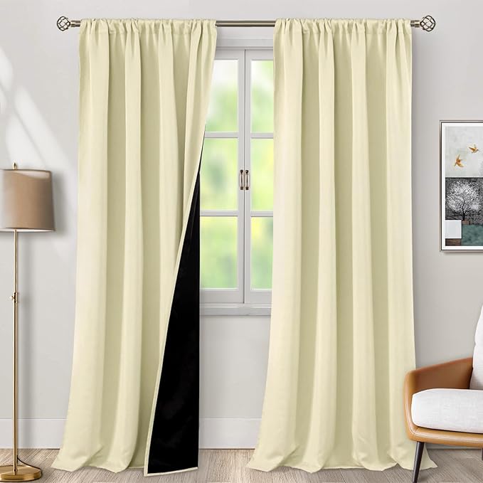 BGment Cream Blackout Curtains for Living Room 95 Inch Long 2 Panels Set, Extra Long Thermal Insulated 100% Room Darkening Curtains, Light Blocking Soundproof Bedroom Window Curtains, 52 Wide