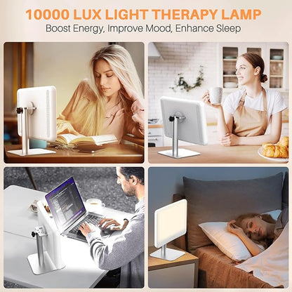 Hopihe Light Therapy Lamp with 10,000 LUX - Adjustable Stand, 3 Color Temperatures, 5 Brightness Levels, Auto Shut-Off Timer, Ideal for Boosting Energy, Mood & Sleep