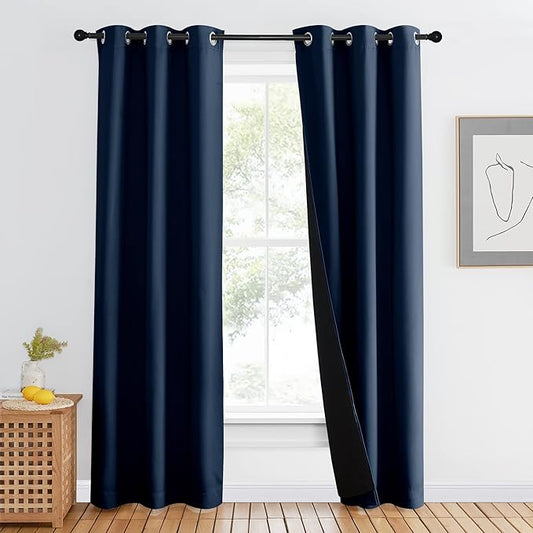 NICETOWN 100% Blackout Curtain Set, Thermal Insulated & Energy Efficiency Window Draperies for Guest Room, Full Shading Panel for Shift Worker and Light Sleepers, Navy Blue, 42W x 84L, 1 PC