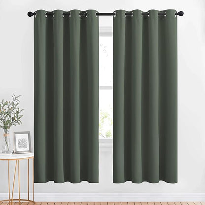 NICETOWN Blackout Curtains 72 inch Length 2 Panels Set - Grommet Thermal Insulated Room Darkening Solid Drapes Sound & Light Blocking for Bedroom/Living Room, Dark Mallard, W52 x L72