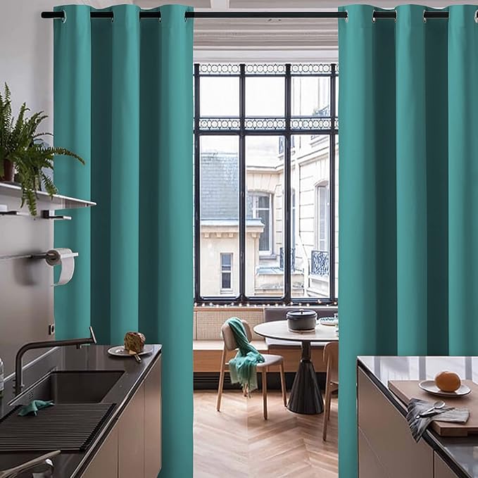 RYB HOME Privacy Blackout Curtains, Thermal Insulating Room Divider Large Window Treatment for Glass Door Living Room Shared Bedroom Laundry Room, W 60 x L 108 inches, Teal, 1 Panel