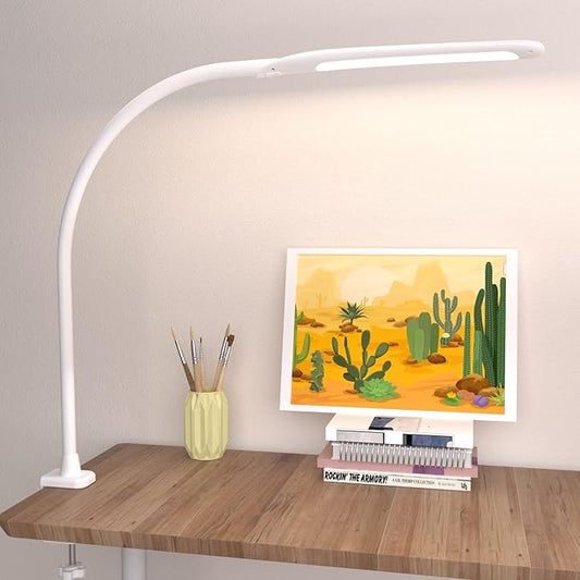 LED Desk Lamp with Clamp,Flexible Gooseneck Clamp Lamp,Dimmable,Touch Control 3 Color Modes,Eye-Care Table Light with Adjustable Arm,Architect Lamp for Home/Office/Workbench/Reading Working White