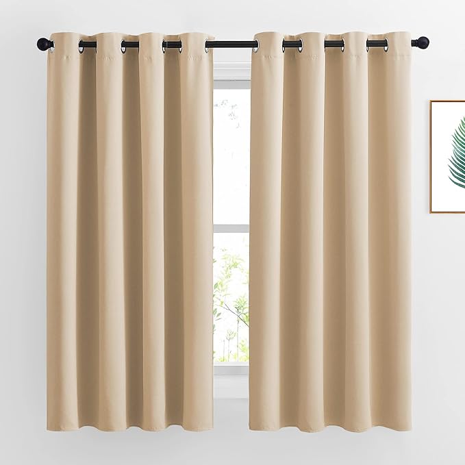 NICETOWN Bedroom Curtains Room Darkening Draperies - Biscotti Beige Room Darkening Drapes/Panels for Bedroom, Grommet Top 2-Pack, 52 x 63 inches Long, Thermal Insulated, Privacy Assured