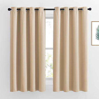 NICETOWN Bedroom Curtains Room Darkening Draperies - Biscotti Beige Room Darkening Drapes/Panels for Bedroom, Grommet Top 2-Pack, 52 x 63 inches Long, Thermal Insulated, Privacy Assured