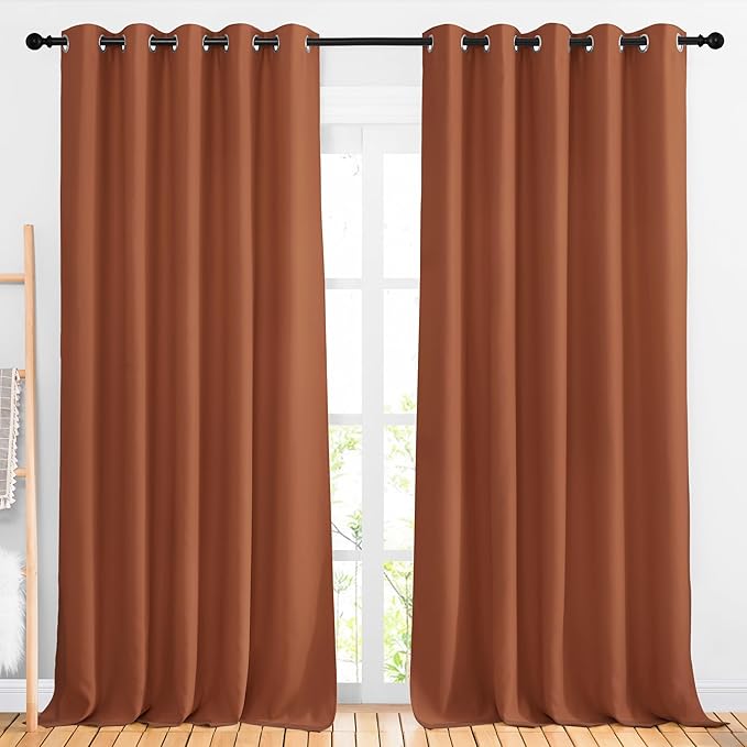 NICETOWN Burnt Orange Curtains 102 inch Length, Grommet Blackout Room Darkening Blackout Window Treatments Sound Reducing for Bedroom/Kids Room, W66 x L102