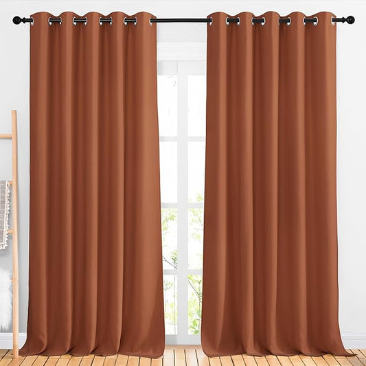 NICETOWN Burnt Orange Curtains 102 inch Length, Grommet Blackout Room Darkening Blackout Window Treatments Sound Reducing for Bedroom/Kids Room, W66 x L102