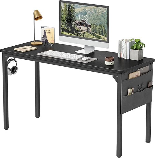 CubiCubi Computer Desk 47 Inch Study Writing Table for Home Office, Modern Simple Style PC Table with Storage Bag, Black