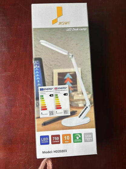 JKSWT Desk Lamp, for Eye Care, Dimmable Table Lamp with 5 Colour Modes, 72 LEDs with USB Charging Port, Touch Control and Memory Function, Office Lamp