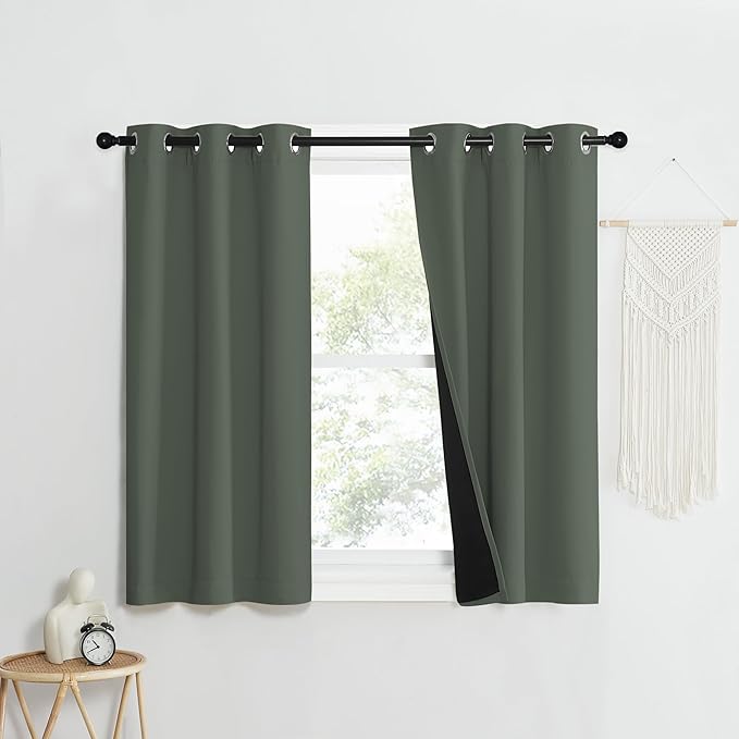 NICETOWN 100% Blackout Curtains 50" Long, Pair of Energy Smart & Noise Blocking Out Drapes for Baby Room Window, Thermal Insulated Guest Room Lined Window Dressing(Dark Mallard, 37" Wide)