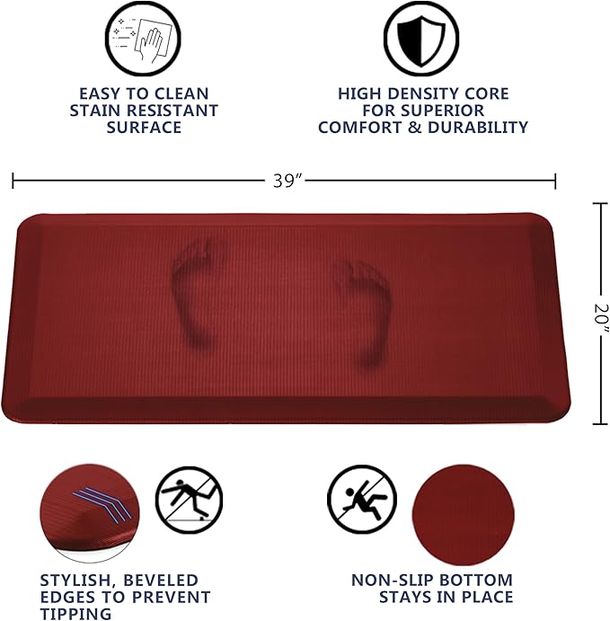 ComfiLife Anti Fatigue Floor Mat – 3/4 Inch Thick Perfect Kitchen Mat, Standing Desk Mat – Comfort at Home, Office, Garage – Durable – Stain Resistant – Non-Slip Bottom (20" x 39", Red)