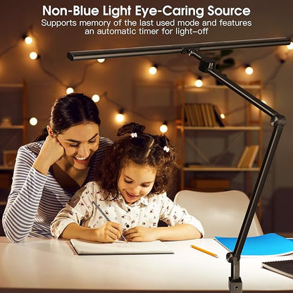 VERSKI Desk Lamp for Office Home, Desk Light with Clamp, 24W Ultra Bright with Gesture Sensing, Adjustable Brightness & Color Temperature, Monitor Light, Task Light, Table Lamp for Work Study,Black