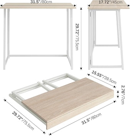 4NM 31.5" Folding Desk, Simple Assembly Computer Desk Study Writing Table for Small Space Offices/Home - Natural and White