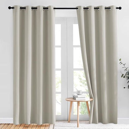 NICETOWN Blackout Curtains & Drapes for Living Room - Thermal Insulated Solid Grommet Sound Reducing Energy Saving Window Treatments for Porch/Hall, Natural, 2 Panels, W52 x L84