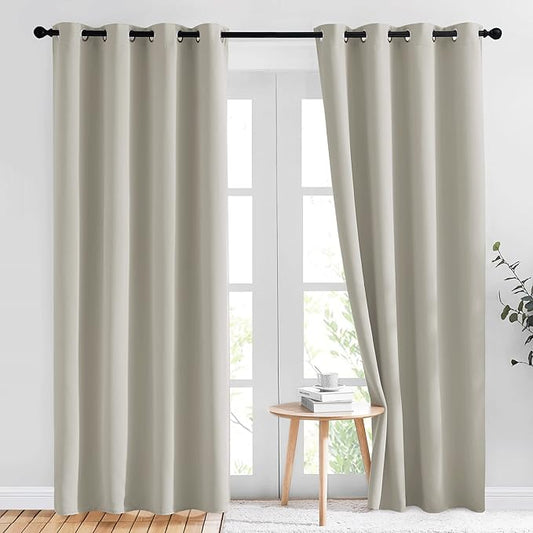 NICETOWN Blackout Curtains & Drapes for Living Room - Thermal Insulated Solid Grommet Sound Reducing Energy Saving Window Treatments for Porch/Hall, Natural, 2 Panels, W52 x L84