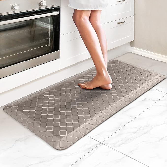 HappyTrends Kitchen Runner Rugs Anti-Fatigue mats - 4/5 Inch Thick Non Slip Waterproof Ergonomic Comfort Mat for Kitchen, Floor Home, Office, Sink, Laundry (17.3"x 39",Khaki)