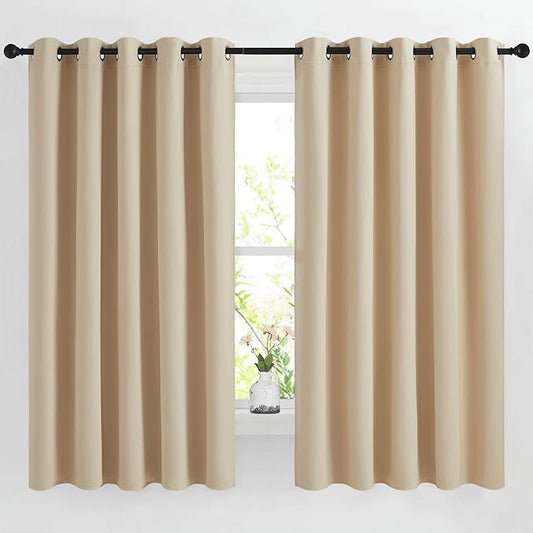 NICETOWN Blackout Draperies Curtains Panels - Window Treatment Thermal Insulated Solid Grommet Blackout Curtains/Panels/Drapes for Bedroom (Biscotti Beige, Set of 2, 66 by 66 Inch)