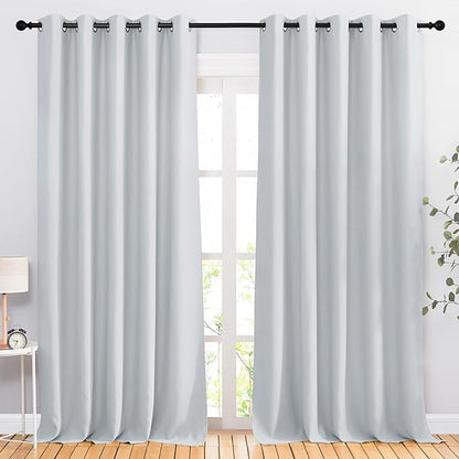 NICETOWN Room Darkening Curtains for Living Room - Easy Care Solid Thermal Insulated Grommet Room Darkening Curtains/Drapes for Bedroom (2 Panels, 66 by 90, Greyish White)