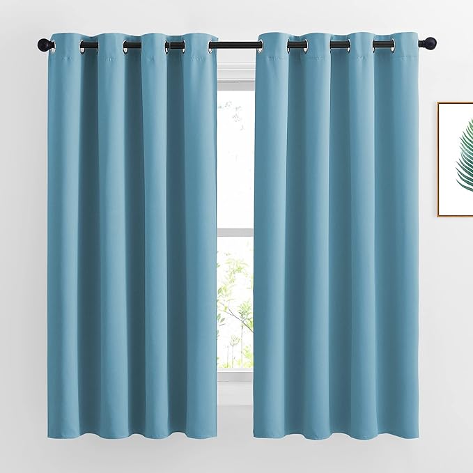 NICETOWN Blackout Curtains 63 Long - Window Treatment Thermal Insulated Solid Grommet Blackout Curtains/Panels/Drapes for Bedroom (Teal Blue=Light Blue, Set of 2 Panels, 52 by 63 Inch)