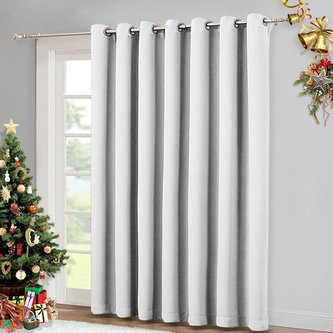 NICETOWN Ceiling Curtains, Room Divider Curtain Screen Partition, Vertical Blind for Sling Door, Blackout Window Curtain, Privacy Blind for Patio (Greyish White, Single Panel, 12.5ft Wide x 9ft Long)