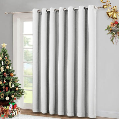 NICETOWN Room Divider Curtain Screen Partition, Vertical Blind for Sling Door, Blackout Window Curtain, Privacy Blind for Patio, Extra Wide Drape (Greyish White, Single Panel, 12.5ft Wide x 8ft Long)