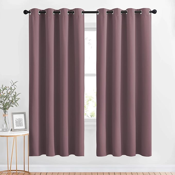 NICETOWN Blackout Curtains 72 inches Long 2 Panels Set - Grommet Thermal Insulated Room Darkening Solid Drapes Sound & Light Blocking for Bedroom/Living Room, Dry Rose, W52 x L72