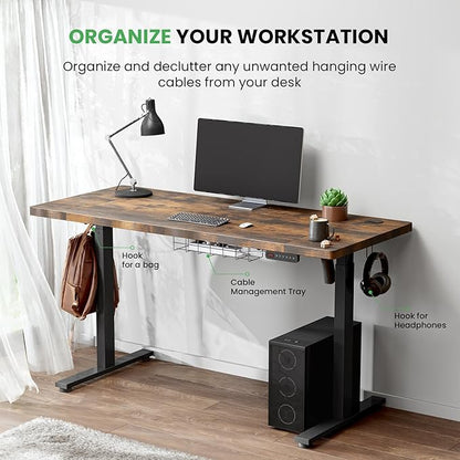 SIAGO Electric Standing Desk Adjustable - 48 x 24 Inch Sit Stand up Desk with Cable Management - 3 Memory Preset Adjustable Height Desk Computer Home Office Desk