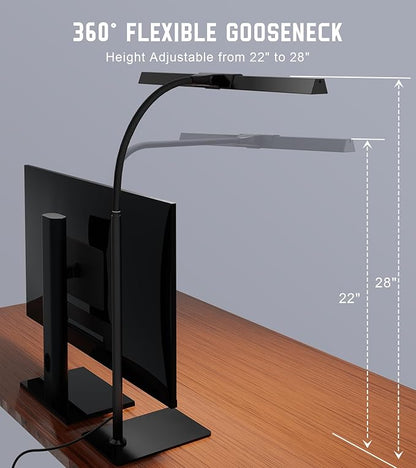 LED Desk Lamp for Home Office with Base, Eye-Caring Architect Task Light with Adjustable Gooseneck 12W USB Adapter Touch Control 5 Dimmable Brightness & Color Tall Lamp for Work,Reading,Craft