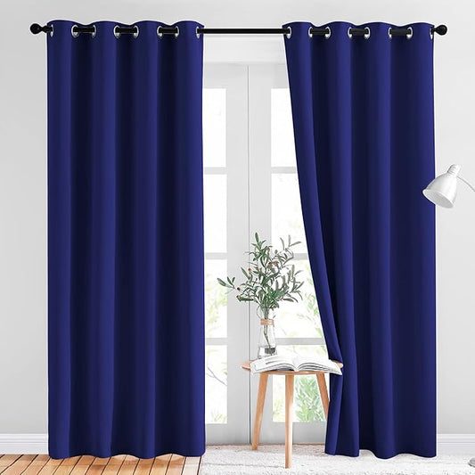 NICETOWN Blackout Curtain Panels 84 - Window Treatment Energy Saving Thermal Insulated Solid Grommet Blackout Drapes for Living Room (Navy Blue, 1 Pair, 52 by 84-Inch)